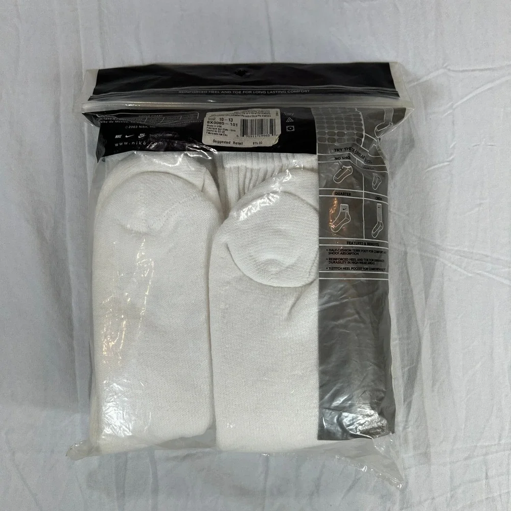 VTG Y2K 2003 USA Nike Crew Socks 6 Pair White Cotton Blend Mens 6.5-12 NEW
